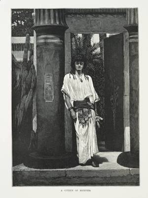 A man dressed in white robes and a thick belt, leaning against a pillar