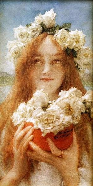 Sir Lawrence Alma-Tadema - Summer Offering (or Young Girl with Roses)