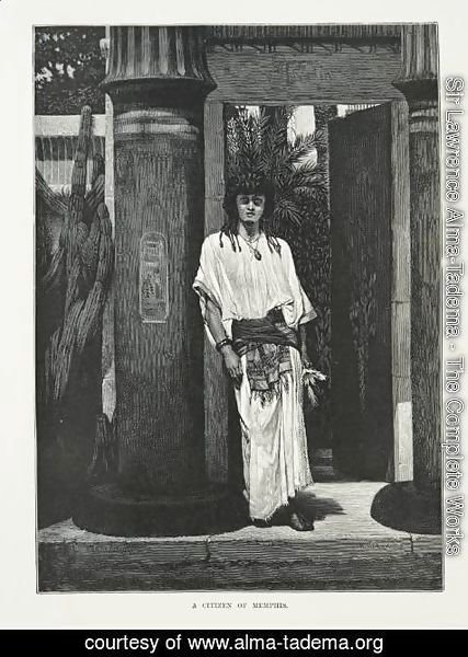 Sir Lawrence Alma-Tadema - A man dressed in white robes and a thick belt, leaning against a pillar